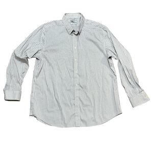 Lauren Button Down Shirt Men's 2XL 18 34/35 Slim White Tan Plaid Cotton Nylon LS